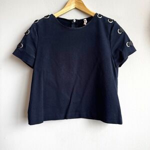 ZARA Navy Crop Top with Ribbon Detail - Size L